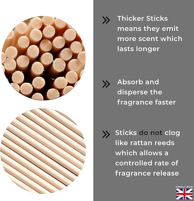 Ziffs Home® 120pcs Natural Fibre Reed Diffuser Sticks - 20cm/7.87in x 4mm/0.16in - Thick Diffuser Reeds Sticks - Diffuser Sticks for Diffuser Oils Fragrance Refill - Fibre Reeds for Diffusers
