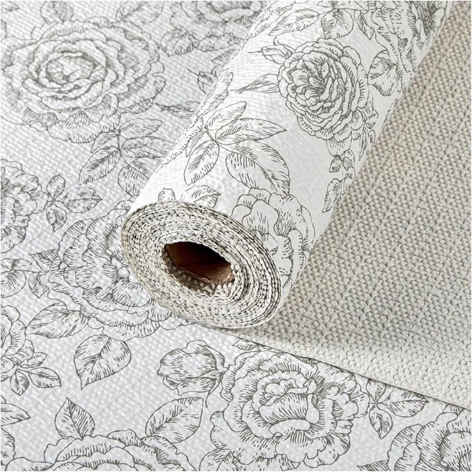 Shelf and Drawer Liner, Kitchen Cabinet Liners Non-Adhesive Thick Non-Slip Waterproof Washable Fragrant Mats Protect Dresser Shelves Cupboard Bathroom Cabinets, Black Rose, 12 in X 30 FT