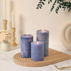 Blue Pillar Candles Set of 3 - Hand-Poured Unscented Candles,Smokeless Dripless Candles for Dinner Table and Home, Set of 3 in Different Sizes (3"x4", 3"x5", 3"x6")