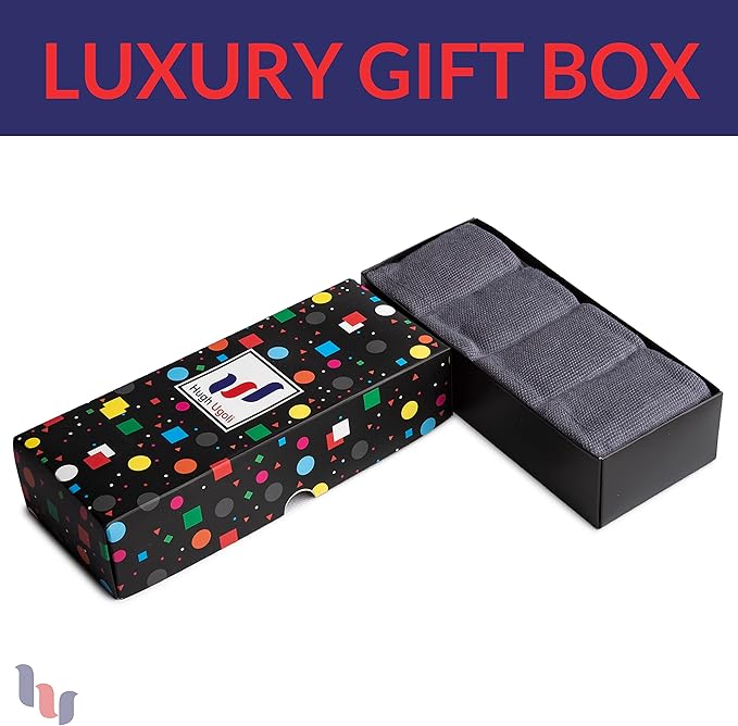 Hugh Ugoli Men's Cotton Dress Socks for Business & Trouser, Thin & Seamless Crew Socks, 4 Pairs with Gift Box, Shoe Size 8-12