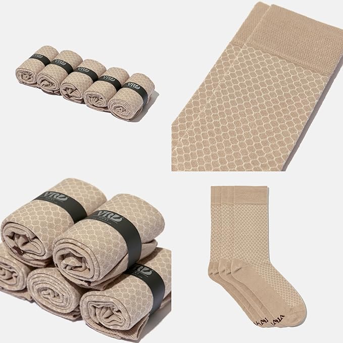 VRD Men’s Dress Socks, Bamboo 5-Pack Mens Socks, Mid Calf Length, Crew Socks Gift for Men Shoe Size 8-13