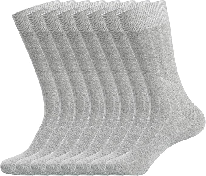 WANDER Mens Dress Socks Double Needle Rib Cotton Solid Premium Socks Lightweight Classic Business Socks 6/8 Pairs 7-12/13-15