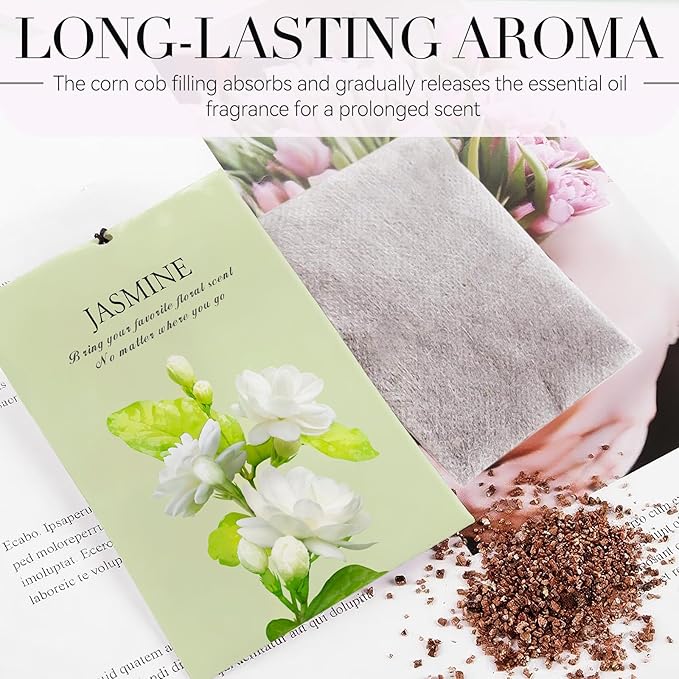 Jasmine Scented Sachet Bags - 12 Pack Closet Freshener Odor Eliminator, Long Lasting Home Fragrance for Drawers, Wardrobes & Cars, House Smell Good Products, Air Freshener for Closet