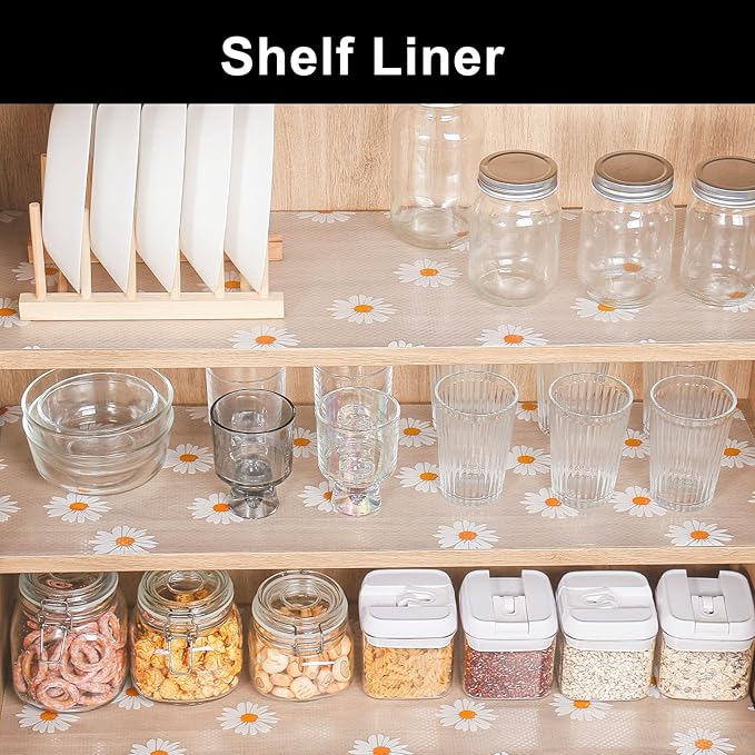 Cooyes Shelf Liner – Premium Non-Adhesive Cabinet & Drawer Liner for Kitchen – Waterproof Shelf Paper with Modern Pattern – Durable EVA Cabinet Mat – Easy to Cut