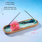 Folkulture Incense Holder or Incense Burner, Modern Incense Holder for Sticks, Ash Catcher or Insence-Stick Holder for Home Décor, 12 Inch Long for Home Decor, Mango Wood, Green Agate