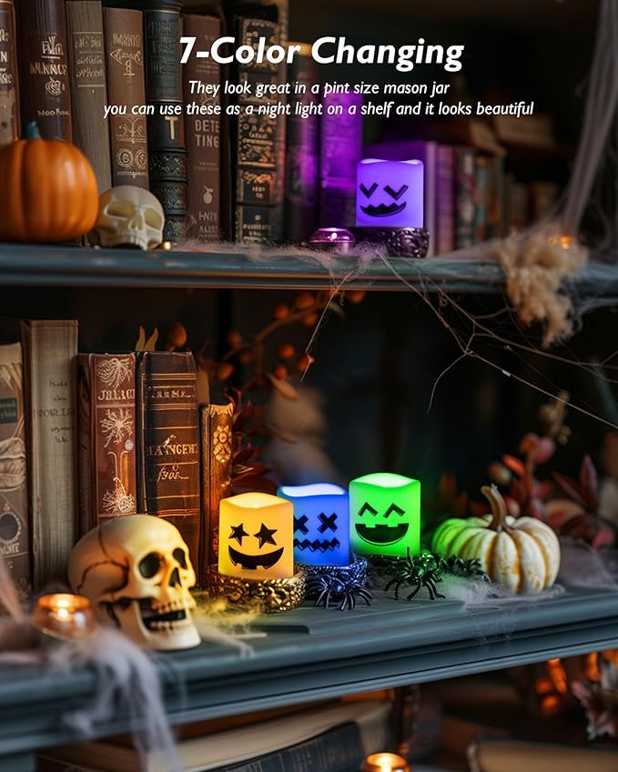 Homemory 24Pack Color Changing Halloween Flameless Candles, 200+ Hours LED Votive Candles, Battery Operated Tea Lights for Pumpkin, Party, Christmas Decor (Batteries Included)