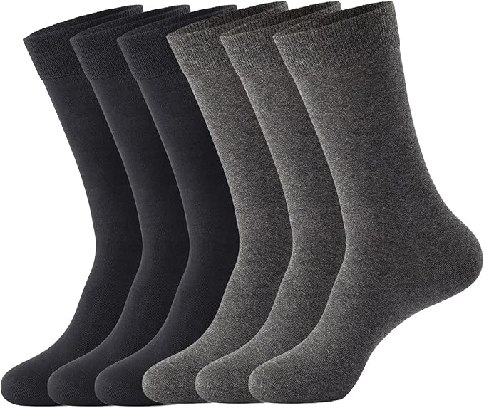 J-BOX Men's Cotton Crew Socks-Wicking Black Dress Socks, Anti-Odor&Breathable for Business/Casual, Size 6-15
