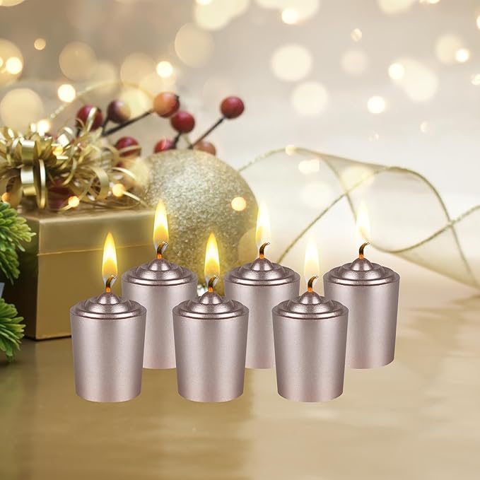 Mega Candles 12 pcs Unscented Rose Gold Votive Candles, Hand Poured Wax Candle 15 Hours 1.5 Inch x 2.25 Inch, Home Décor, Wedding Receptions, Centerpieces, Occasions, Events, Meditations, Holders