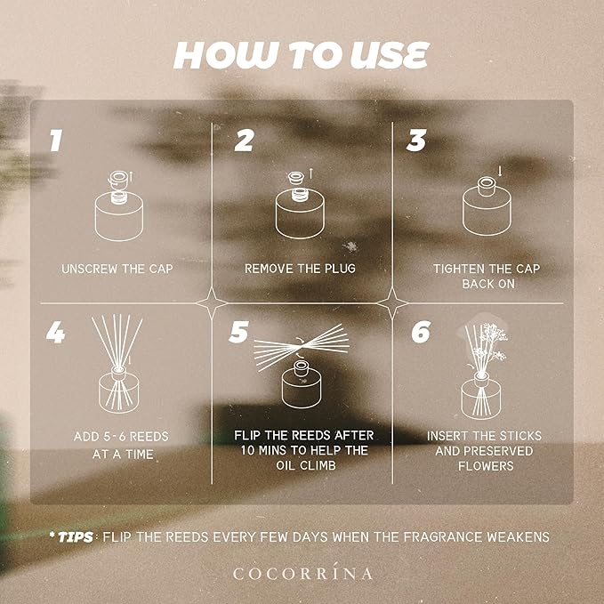 COCORRÍNA Reed Diffuser - Antarctic 6.7 Fl.oz Reed Diffuser Set with 8 Sticks & Preserved Baby's Breath, Reed Diffuser for Home Bathroom Shelf Decor