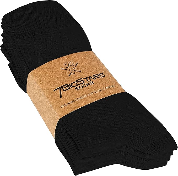 7BigStars Mens Dress Socks – 6 Pairs Crew, Soft Stay Up, Cotton Comfort for Business, Office, Big and Tall, Breathable
