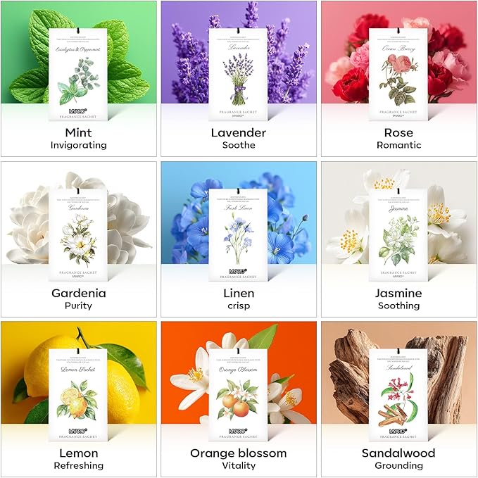 MYARO 12 Packs Linen Scented Sachets for Drawer and Closet, Long-Lasting Sachets Bags Air Freshener Fresh Scents, Potpourri Bags Home Fragrance for Lover