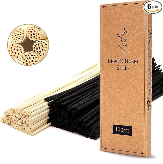TOMCENXI 100PCS Reed Diffuser Sticks,10 Inch Natural Rattan Wood Sticks,Diffuser Refills,Essential Oil Aroma Diffuser Replacements Sticks for Home,Office (Black Color and Natural Color)
