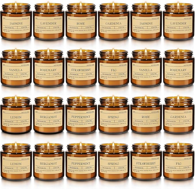 Scented Candle Set 24 Pack, Candle for Home Scented, Odor Eliminating, Stress Relief, Long Lasting Soy Wax Gift Set