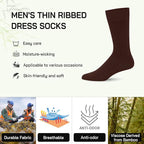 SERISIMPLE Men's Dress Socks - Bamboo Viscose Thin Ribbed Knit, Silky & Soft, Lightweight Business Crew Socks 5 Pairs