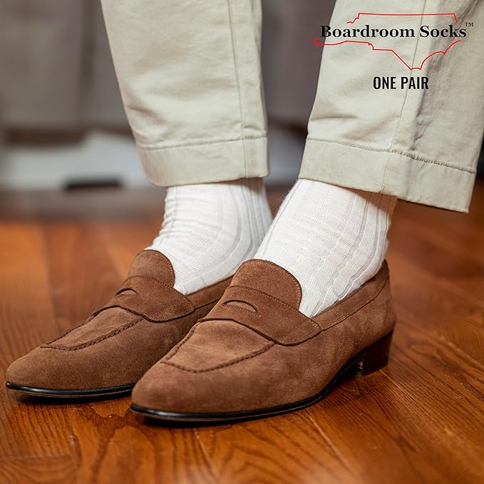 Merino Wool Mid-Calf Dress Socks for Men, Ribbed Dress Socks