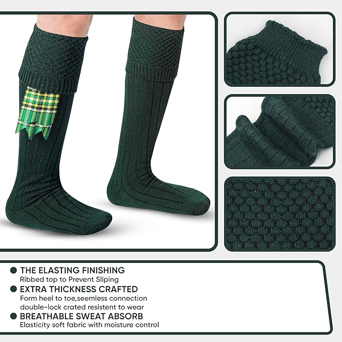 DSS KILTS-Kilt Hose, Tradional Scottish Kilt Scocks Wool Blend, Bubbled Design Kilt Socks for USA Shoe Sizes