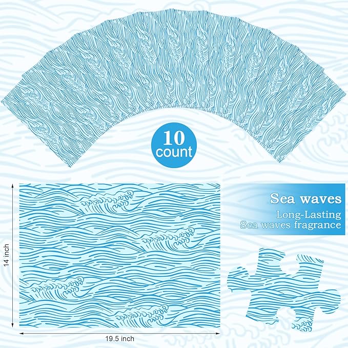 10 Sheets Drawer Liners for Dresser Scented Drawer Liners Non Adhesive Scented Paper for Fragrant Home Shelf Closet(Sea Scent,Sea Wave)