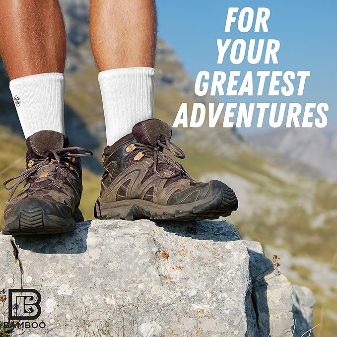 Bamboo Sports Premium Bamboo Crew Work Socks- Moisture Wicking, Odor Eliminating