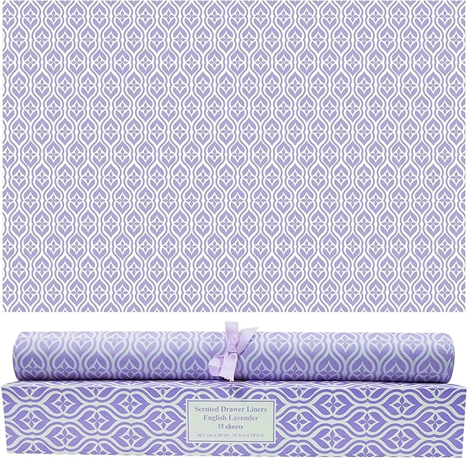 SCENTORINI 15 Sheets Drawer Liners for Dresser Lavender Scented Drawer Liners Drawer Paper Liner 14.3x19.5 Inch Sheets Scented Paper Sheets for Closet Drawers (Lavender)
