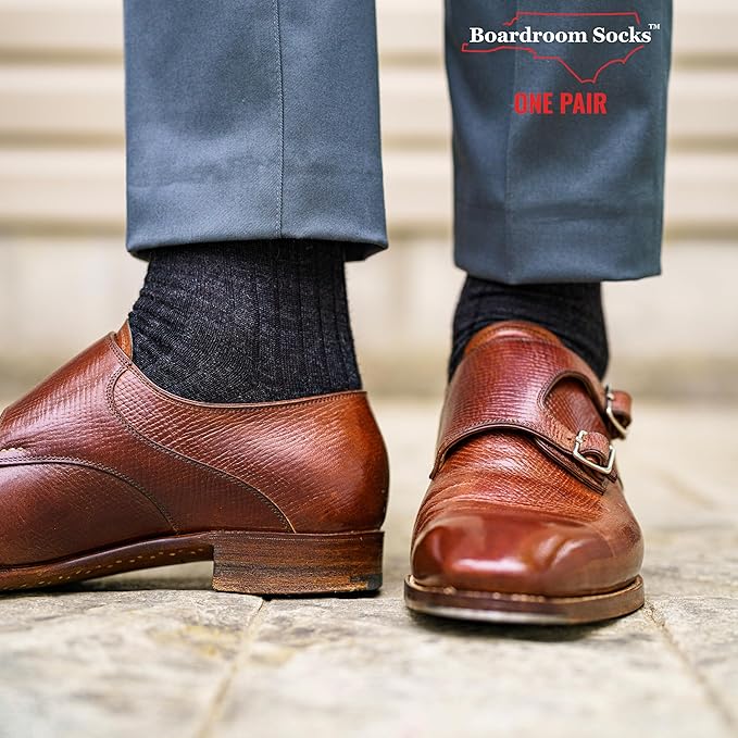 Merino Wool Mid-Calf Dress Socks for Men, Ribbed Dress Socks