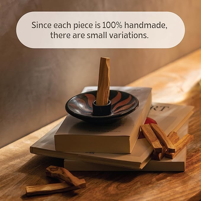 Luna Sundara Authentic Peru Pottery Palo Santo Stick Holder and Incense Holder - Handmade Ceramic Smudge Bowl for Sage - Includes 5 Palo Santo Sticks (Red)