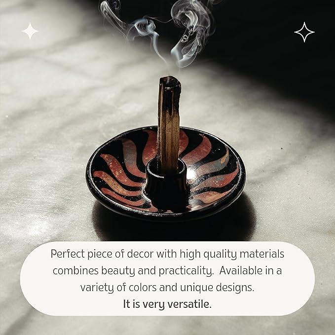 Luna Sundara Authentic Peru Pottery Palo Santo Stick Holder and Incense Holder - Handmade Ceramic Smudge Bowl for Sage - Includes 5 Palo Santo Sticks (Red)