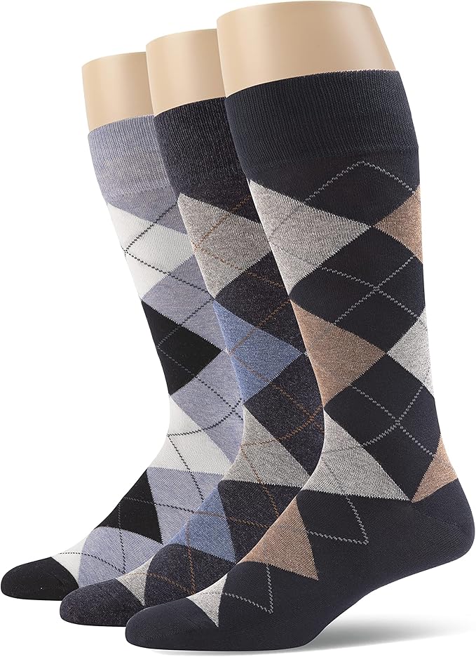 Men’s Argyle Dress Socks, Combed Cotton, Pack of 3