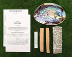 Sage Kit - Blue Sage Smudge Stick ~ Abalone Shell for Smudging ~ Palo Santo Sticks ~ 2 inchTripod Stand ~ 8 inch Feather and White Sand