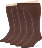 7BigStars Men Diabetic Loose Dress Seamless Cotton Mid Calf Socks - 5 Pack Large - Solid Casual - Sock Size 10-13 Shoe Size 9-12 L Brown