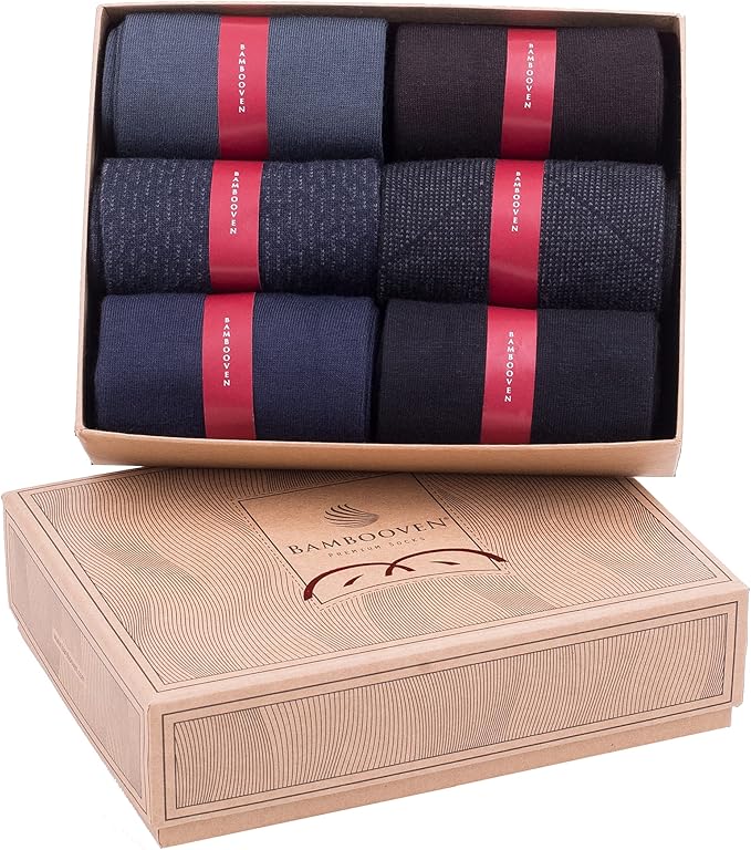 Men’s Dress and Trouser Socks – Premium Rayon Made From Bamboo, Crew Socks (6 pair + Gift box)