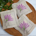Hcraft Hand Embroidered Lavender Sachet Bags, 6"x6" Set of 3 Embroidery Natural Linen, Lavender Sachets for Drawers and Closets, Dried Lavender