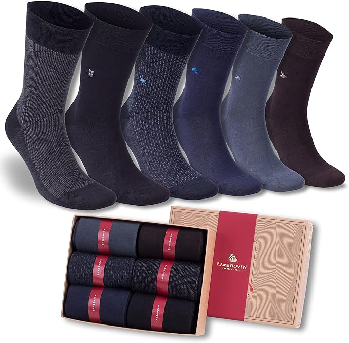 Men’s Dress and Trouser Socks – Premium Rayon Made From Bamboo, Crew Socks (6 pair + Gift box)