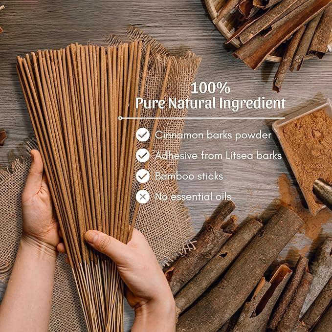 Organic-Natural-Non-Toxic-Cinnamon-Incense-Sticks (86 Agarbatti Sticks) | 75 Minutes Long Lasting Burn for Positive Vibes, Relaxation, Aromatherapy, Air Purification, Meditation, Protection