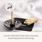 Luna Sundara Authentic Peru Pottery Palo Santo Stick Holder and Incense Holder Includes 5 Palo Santo Sticks Handmade Ceramic Smudge Bowl Sage Holder Palo Santo Holder (Black and White)
