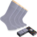 Hugh Ugoli Men's Cotton Dress Socks for Business & Trouser, Thin & Seamless Crew Socks, 4 Pairs with Gift Box, Shoe Size 8-12