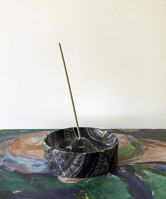 Bursera Black Marble Incense Holder, Tree Planted with Every Order, Italian Carrara Black Marble Tray Incense Burner, Home and Desk Incense Stick Holder and Modern Decor
