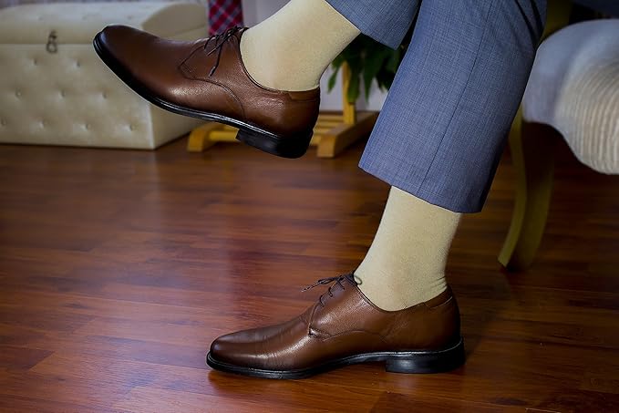 Hugh Ugoli Men's Bamboo Dress Socks for Business & Trouser, Thin & Seamless Crew Socks, 4 Pairs with Gift Box, Shoe Size 8-12