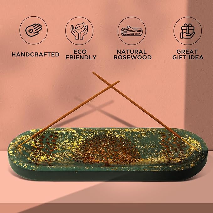 Incense Holder for Sticks Hand Carved - Tree of Life - Incense Burner/Ash Catcher- Handmade Wooden Insence Tray – Modern Gift Home/Room/Kitchen Décor 11x4x1.5 Inch