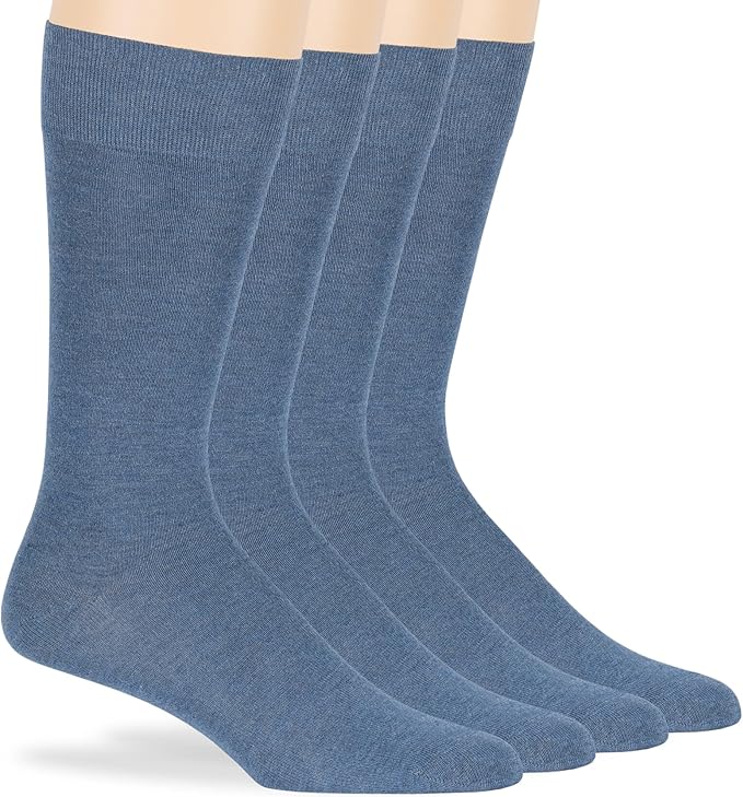 7BigStars Mens Dress Socks – 4 Pack Bamboo Crew Fit, Solid or Patterned, Thin Seamless Breathable Business