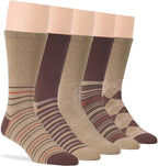 7BIGSTARS KINGDOM Men's Diabetic Extra Wide Dress Crew Socks - 5 Pack Large - Argyle, Stripe, Geometric Pattern - Sock Size 10-13 Shoe Size 9-12 L Khaki, Brown, Beige
