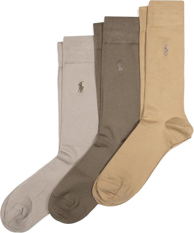 POLO RALPH LAUREN men Super Soft Flat Dress Crew Socks - 3 Pair Pack - Heel-toe Reinforcement