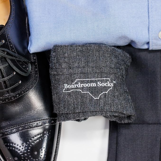Merino Wool Mid-Calf Dress Socks for Men, Ribbed Dress Socks
