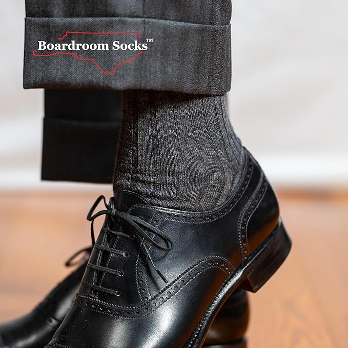 Merino Wool Mid-Calf Dress Socks for Men, Ribbed Dress Socks