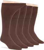 7BigStars Men Diabetic Loose Dress Seamless Cotton Mid Calf Socks - 5 Pack Large - Solid Casual - Sock Size 10-13 Shoe Size 9-12 L Brown