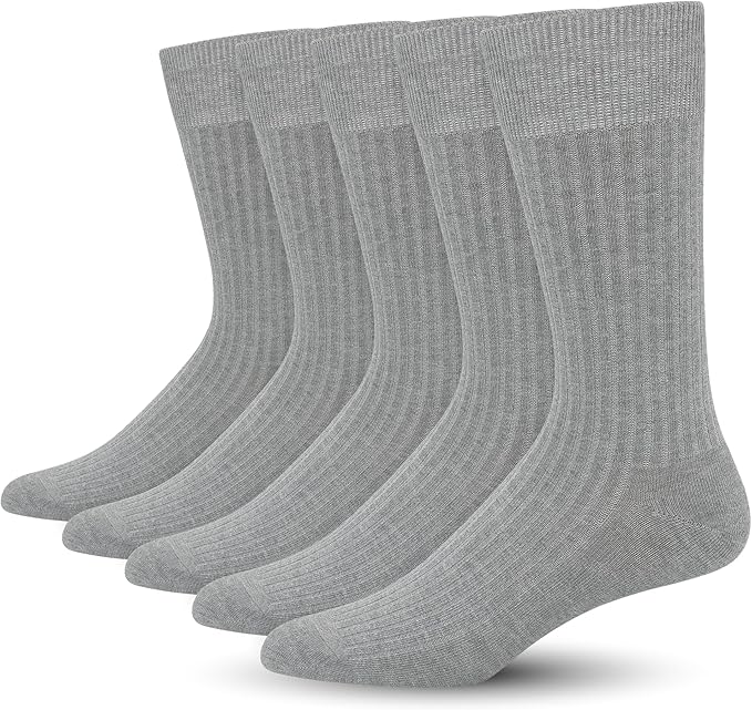 SERISIMPLE Men's Dress Socks - Bamboo Viscose Thin Ribbed Knit, Silky & Soft, Lightweight Business Crew Socks 5 Pairs