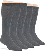 7BigStars Men Diabetic Loose Dress Business Cotton Mid Calf Socks - 5 Pack Big Tall - Solid Casual - Sock Size 13-15 Shoe Size 12-15 XL Dark Grey