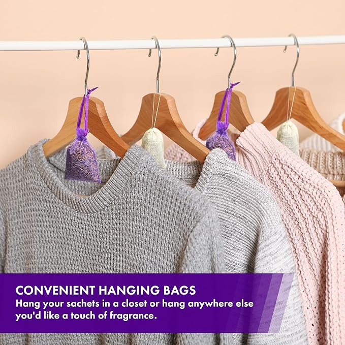 Pack of 24 Cedar Chips and Lavender Sachets (12 Lavender, 12 Cedar) - Home Fragrance Sachet for Drawers and Closets, LV-F-LC-1