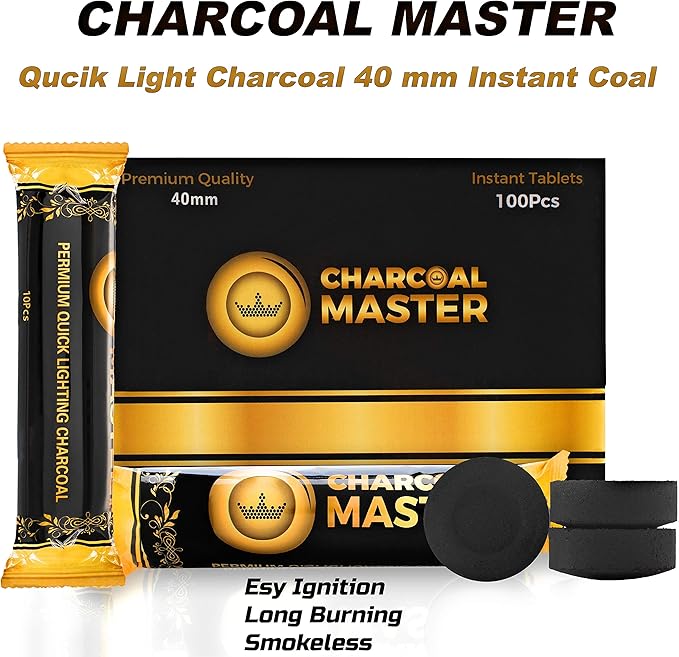 Coal Instant Light - Incense Charcoal Disks - Set of 100 Tablets - 40 mm Quick Light Briquettes - Natural, Slow Burn and Low Smoke (100)