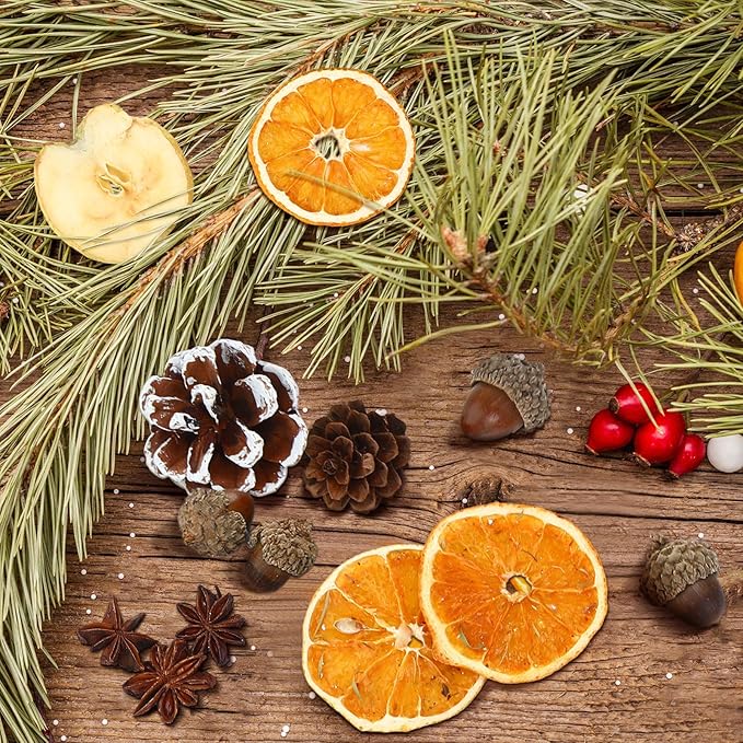 120 Pieces Christmas Potpourri Simmer Pot Simmering Potpourri Bowl Filler Xmas Simmer Pot Kit for Stove Dried Orange Apple Slices Cinnamon Sticks Stovetop for Holiday Xmas Decor