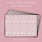 Rose Scented Drawer Liners in a Pink William Morris Design. Contains Rose Essential Oil | Pack of 5 Folded Sheets | Contains Essential Oils | Made in The UK.